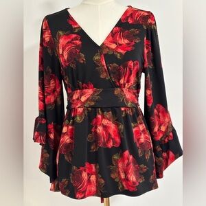 Black and Red Floral Blouse Size Large Dark Romantic Goth. SKU 24